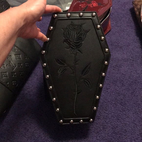 black widow Handbags - Black widow coffin black rose vegan back pack NWT dollskill